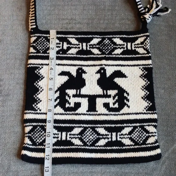 Woven Guatemalan Phoenix Crossbody Shoulder Bag, Black & White Boho - Picture 4 of 12